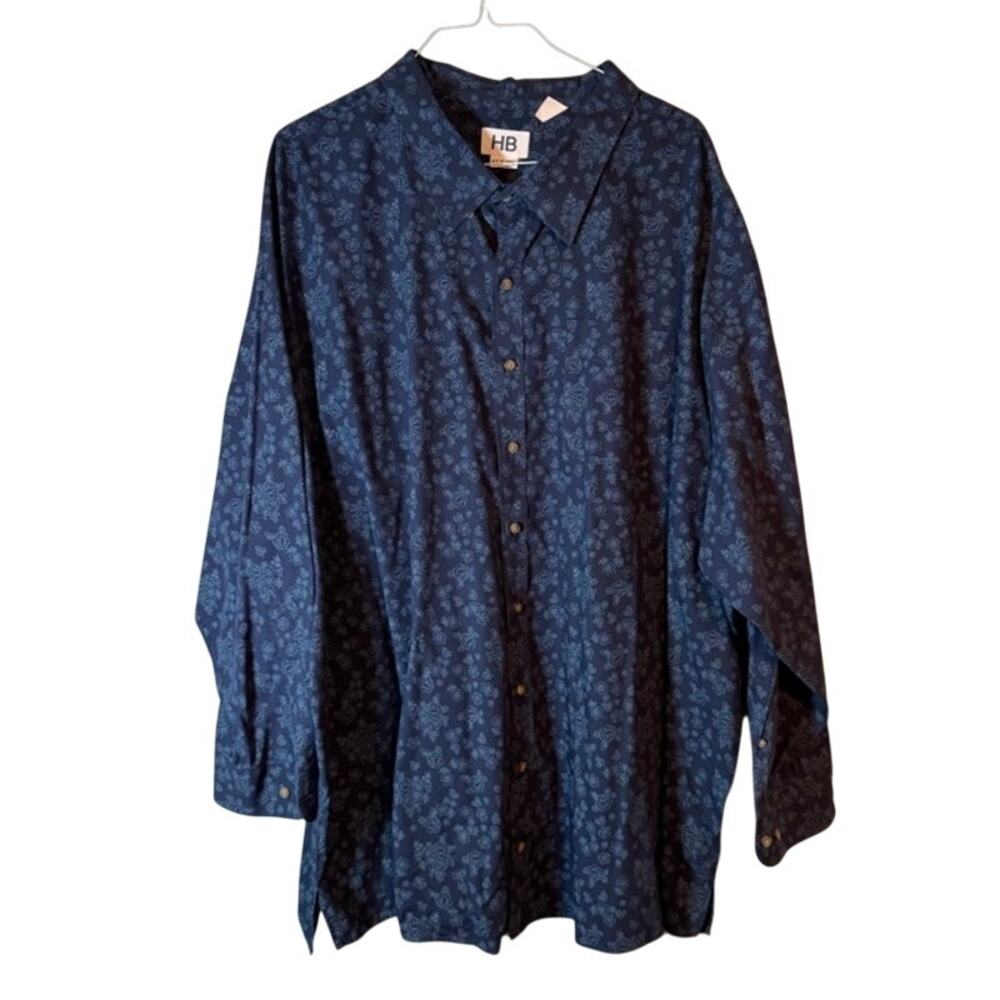 5XL Harbor Bay HB Fit DXL Navy Floral Button Up Long Sleeve Mens Shirt